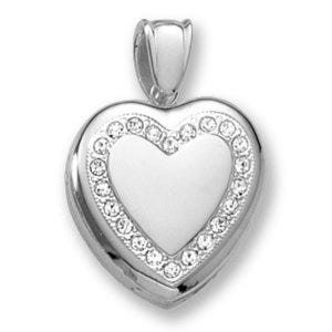 18k Premium Weight White Gold Diamond Heart Wreath Picture Locket