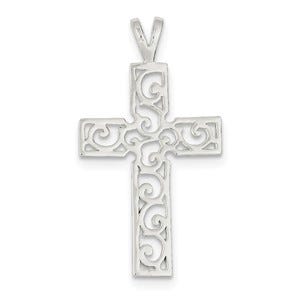 Sterling Silver Polished Swirl Cross Pendant