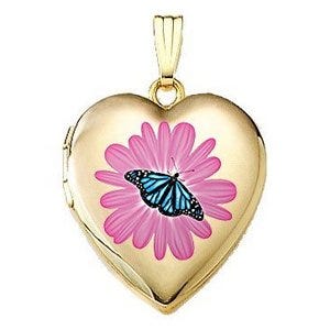 14K Gold Filled Flower Butterfly Heart Photo Locket
