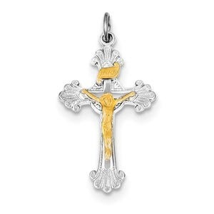 Sterling Silver Rhodium-plated & Vermeil INRI Crucifix Charm