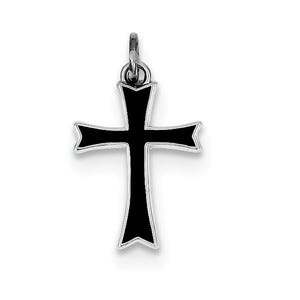 Sterling Silver Rhodium-plated Black Enameled Cross Charm