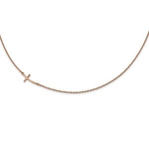 Sterling Silver Rose Gold-plated Small Sideways Curved Cross Necklace