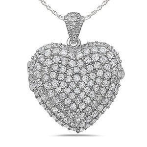 Sterling Silver Cubic Zirconia Photo Heart Photo Locket