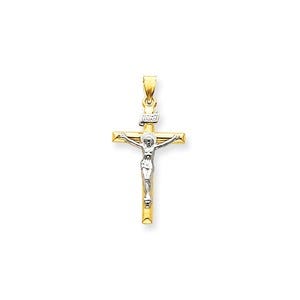 14k Two-tone INRI Crucifix Pendant
