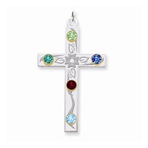 Sterling Silver/14k Bezel Crystal Family Cross Pendant
