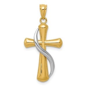 14k Two-tone Polished Cross Pendant