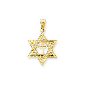 14k Diamond-cut Star of David w/Cross Pendant