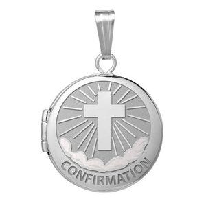 Sterling Silver Round  Picture Confirmation "Cross" Locket