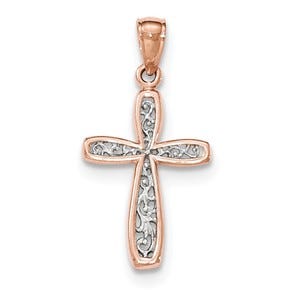 14k Rose Gold w/Rhodium Cross Pendant