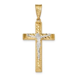 14k Two-tone Diamond-cut Crucifix Pendant