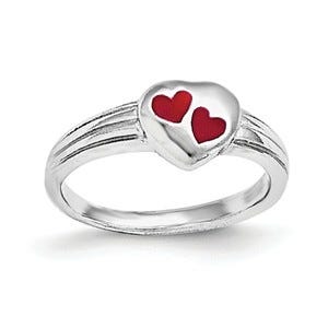 Sterling Silver Plated Children's Red Enameled Heart Ring