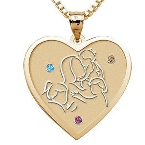 Mother with Three Daughters - Heart Pendant with Birthstones