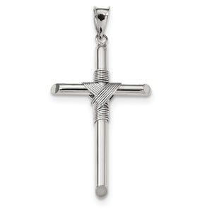14k White Gold Polished Tube Cross Pendant