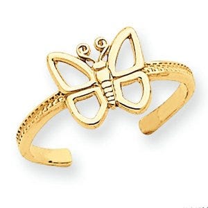 14k Yellow Gold Butterfly Toe Ring