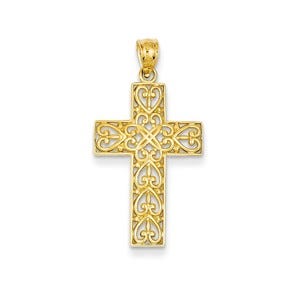 14k Diamond-cut Filigree Cross Pendant