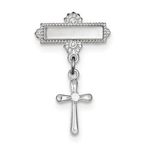 Sterling Silver Rhodium-plated Polished CZ Cross Pin
