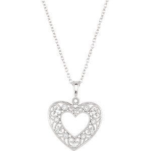 Sterling Silver Heart Diamond Pendant