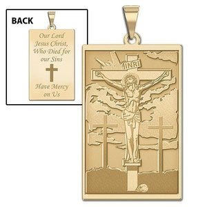 "The Crucifixion of Jesus" Doubled Sided Rectangle Religious Medal "EXCLUSIVE"