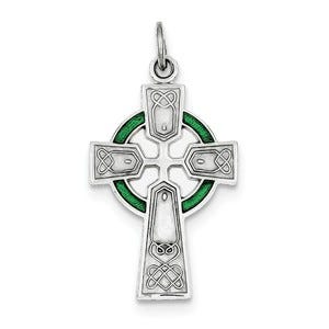 Sterling Silver Rhodium-plated Polished Epoxy Irish Cross Pendant