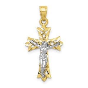10k & Rhodium Filigree Crucifix Pendant