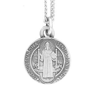 Antique Pewter Saint Benedict Medal w/ Continuous Curb Chain