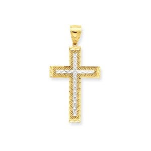 10k & Rhodium Diamond-Cut Cross Pendant