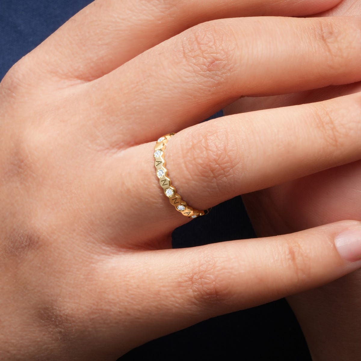 Hexagon Shaped Band With Initials and CZs