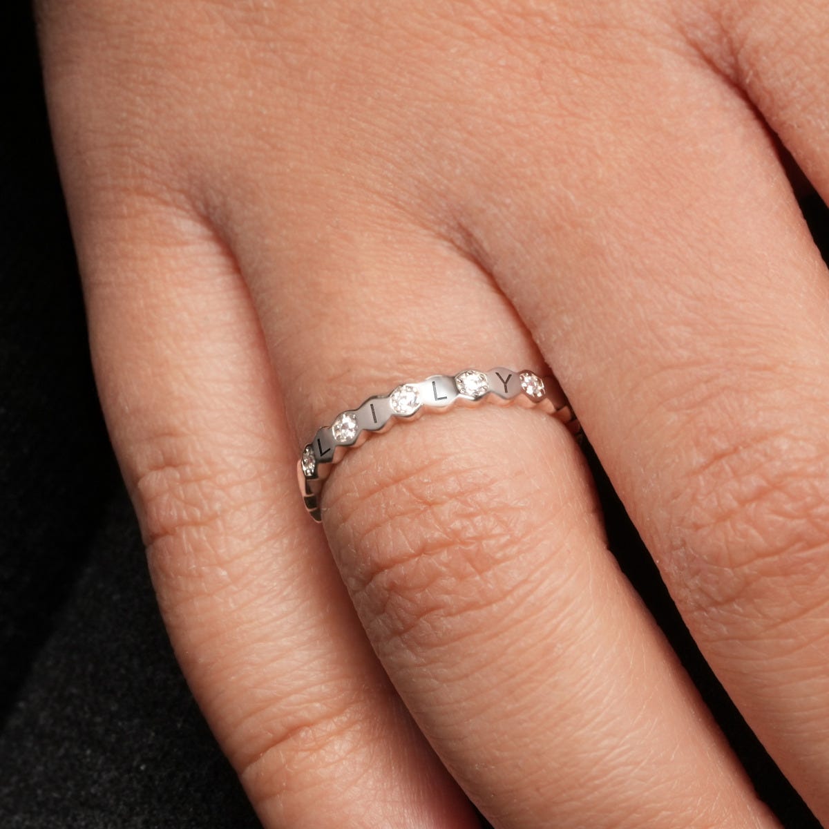 Hexagon Shaped Band With Initials and CZs