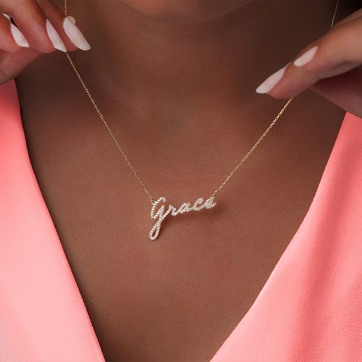 Diamond Script Name Necklace with Chain Included