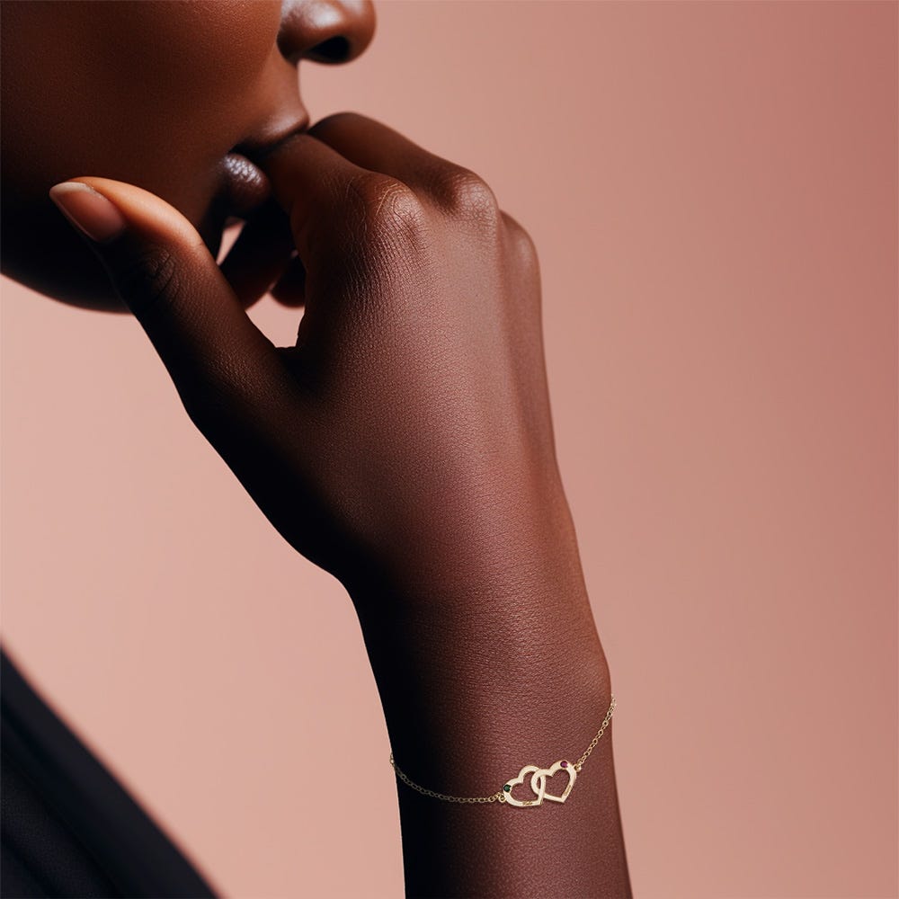Interlocking Heart Bracelet with Two Birthstones & Two Names