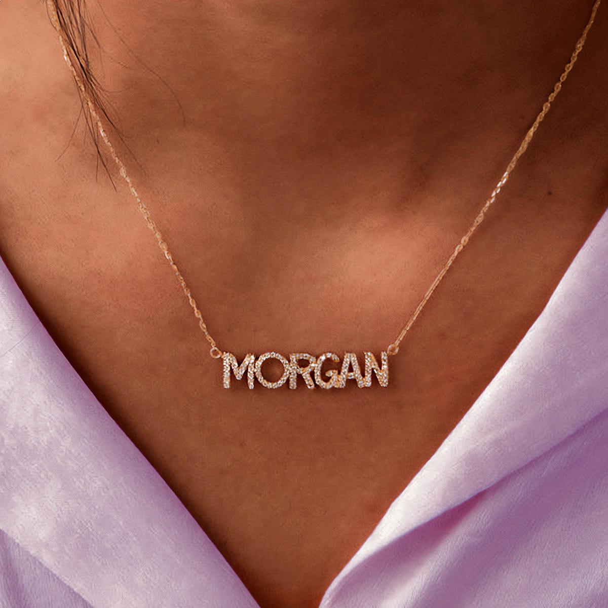 Diamond Block Name Necklace with Chain Included