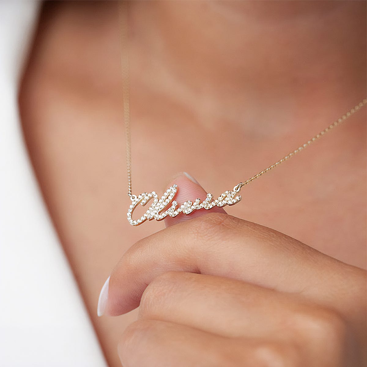 Diamond Script Name Necklace with Chain Included
