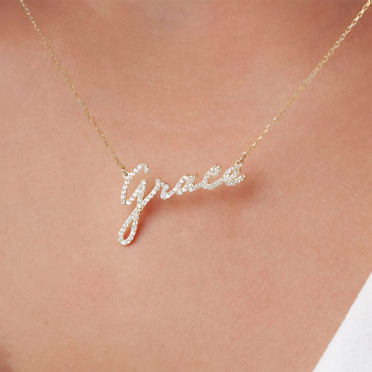 Diamond Script Name Necklace with Chain Included