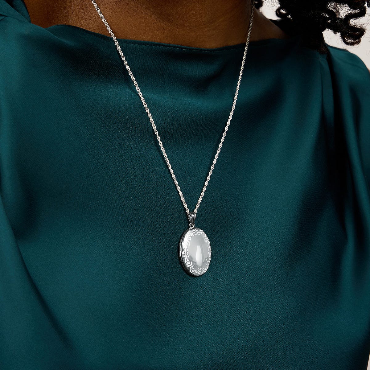 Sterling Silver Floral Oval Photo Locket
