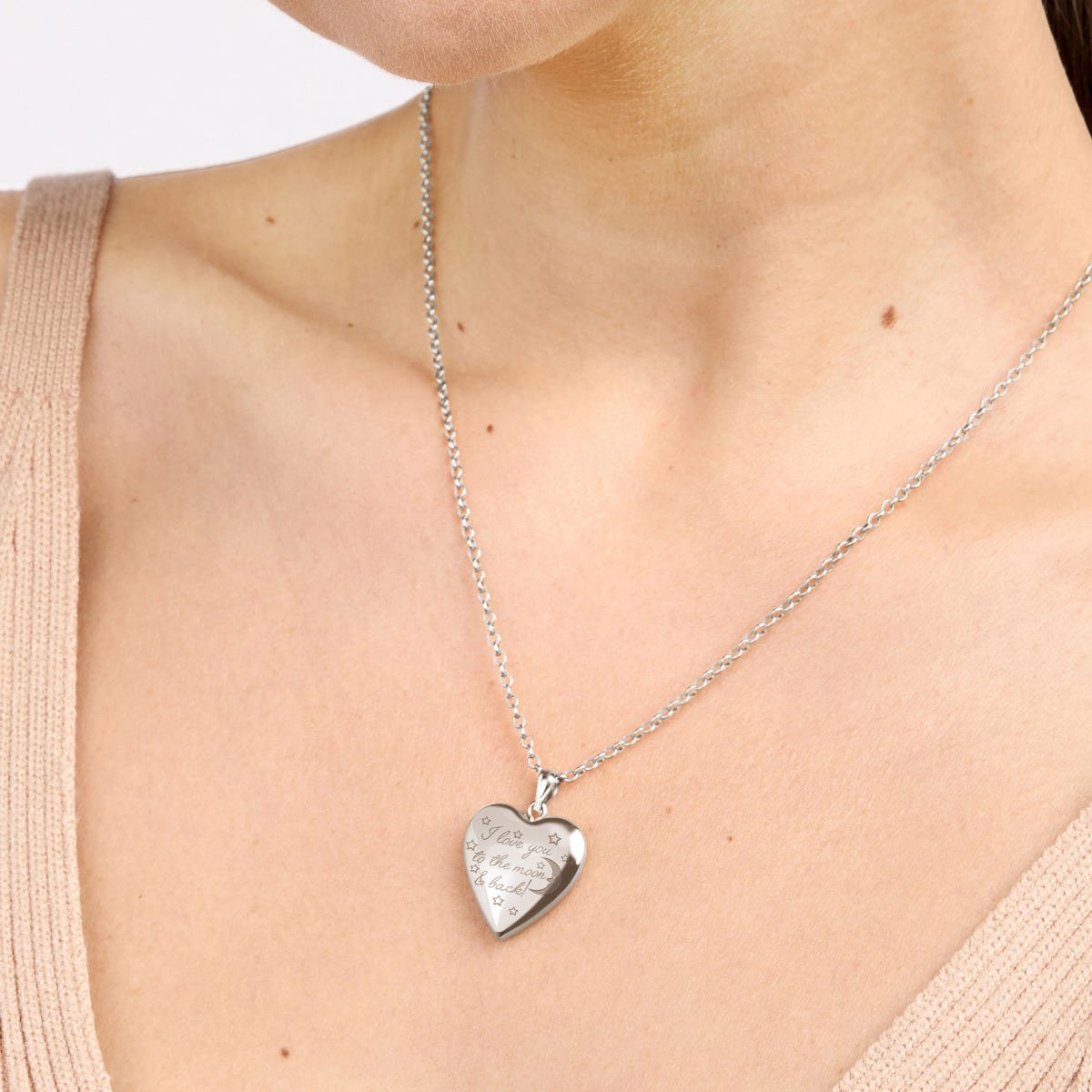 Sterling Silver " To The Moon & Back " Heart Photo Locket