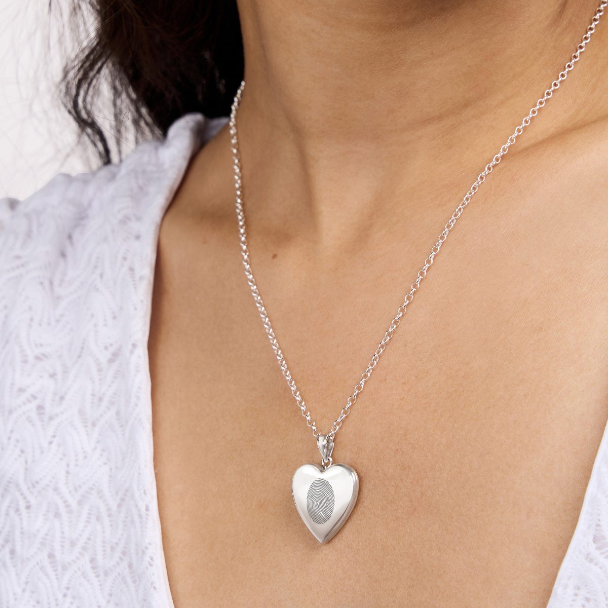Sterling Silver Fingerprint Heart Photo Locket