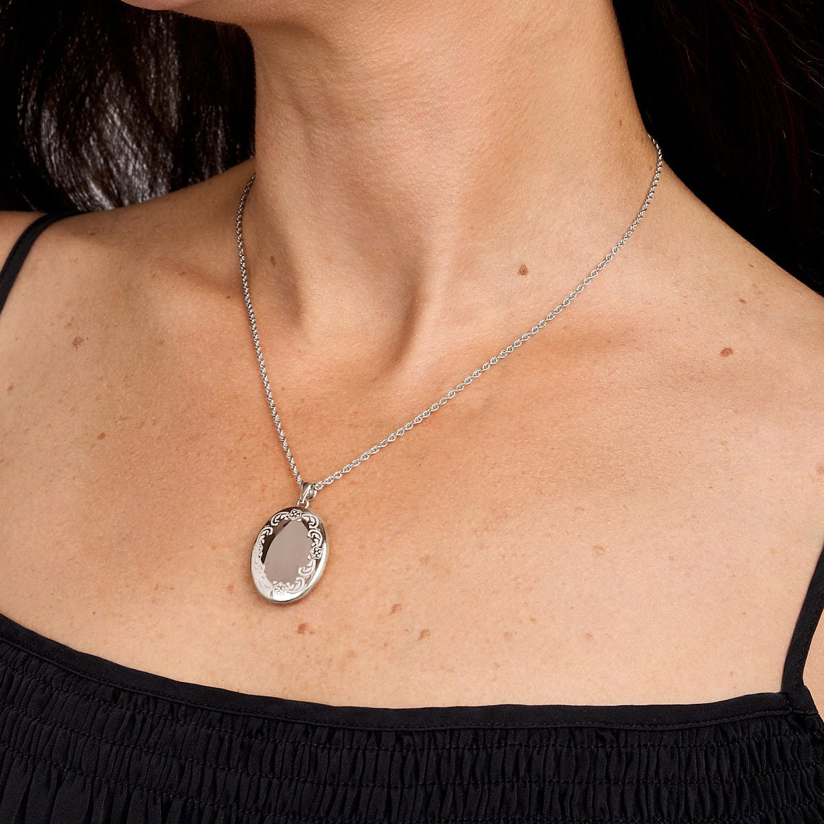Sterling Silver Floral Oval Photo Locket