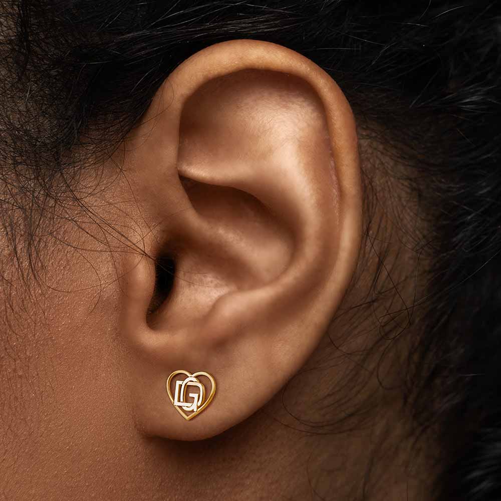 Exclusive Heart Shaped Monogram Overlapping Initial Earrings