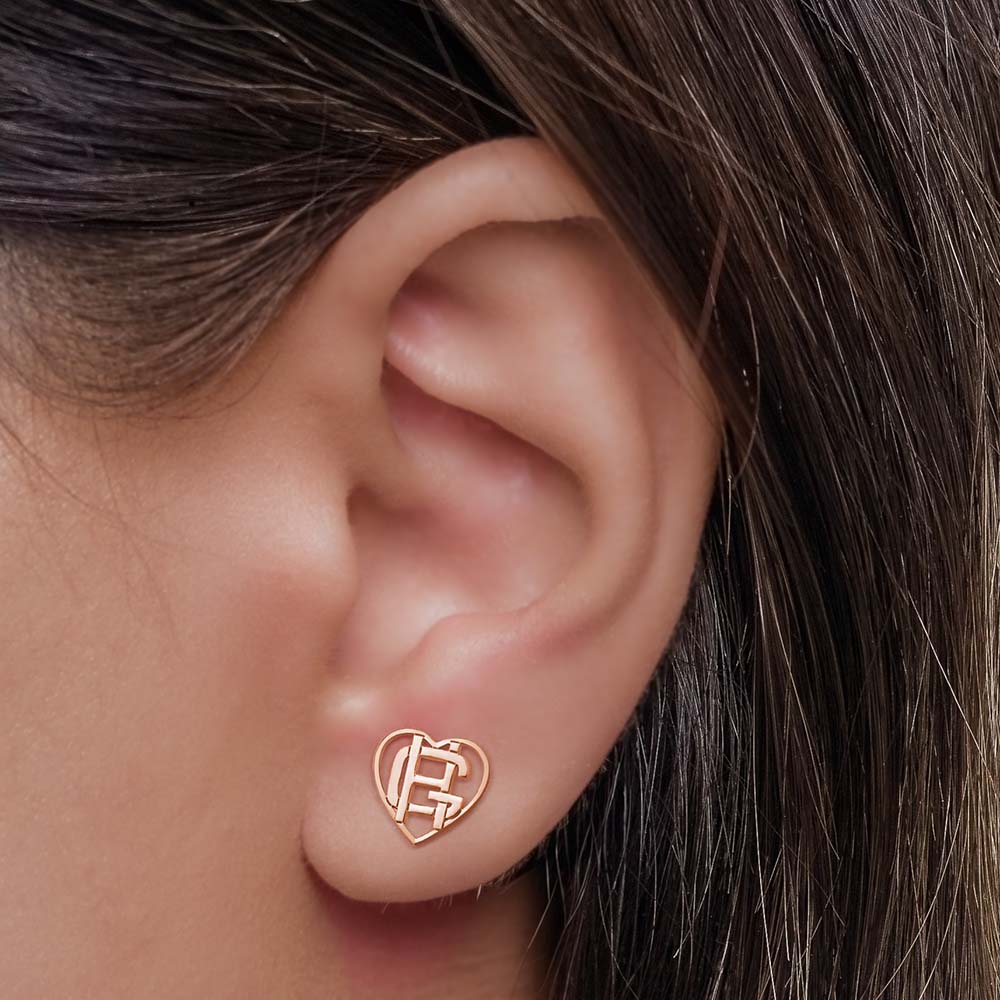 Exclusive Heart Shaped Monogram Overlapping Initial Earrings