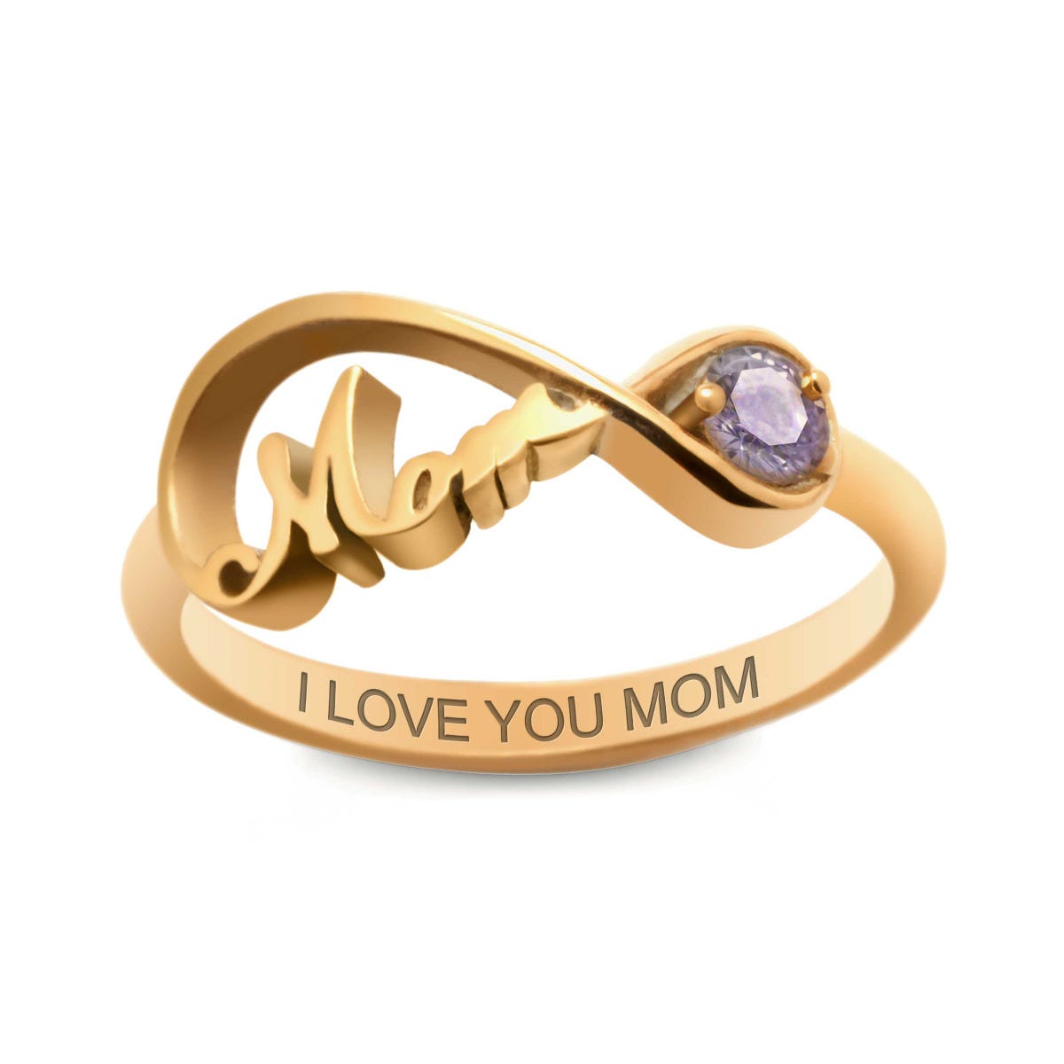 Script Mom Infinity Birthstone Ring