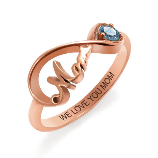 Script Mom Infinity Birthstone Ring