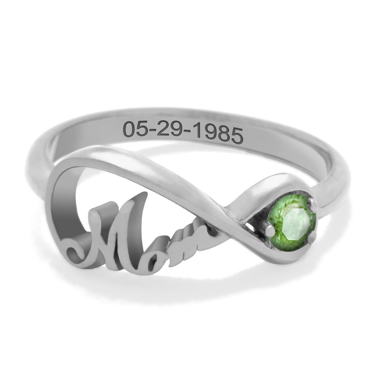 Script Mom Infinity Birthstone Ring