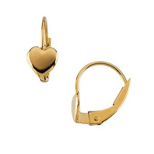 14K Yellow Gold Children LeverBack Earring W/Heart