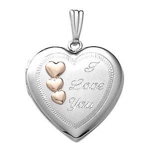 14k White Gold I Love You Two Tone Heart Photo Locket