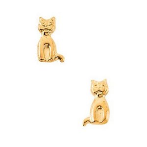 14K Yellow Gold Children's Cat Earring