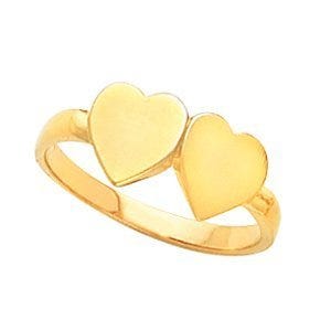 14K Gold Women's Double Heart Signet Ring