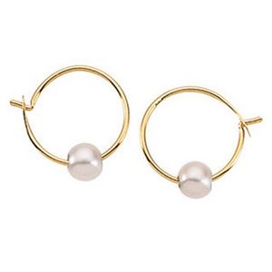 14K Yellow Gold Children's Hoop Earring W/Pearl