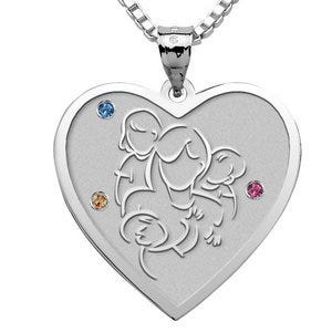 Mother with Daughter and Two Sons - Heart Pendant