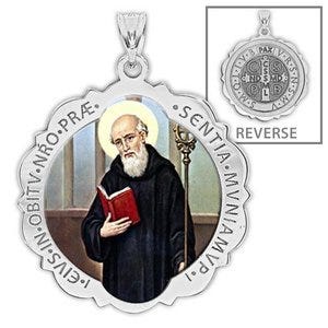 Saint Benedict Scalloped Round Religious Medal "Color EXCLUSIVE"