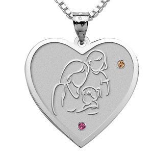 Mother with Two Daughters - Heart Pendant with Birthstones